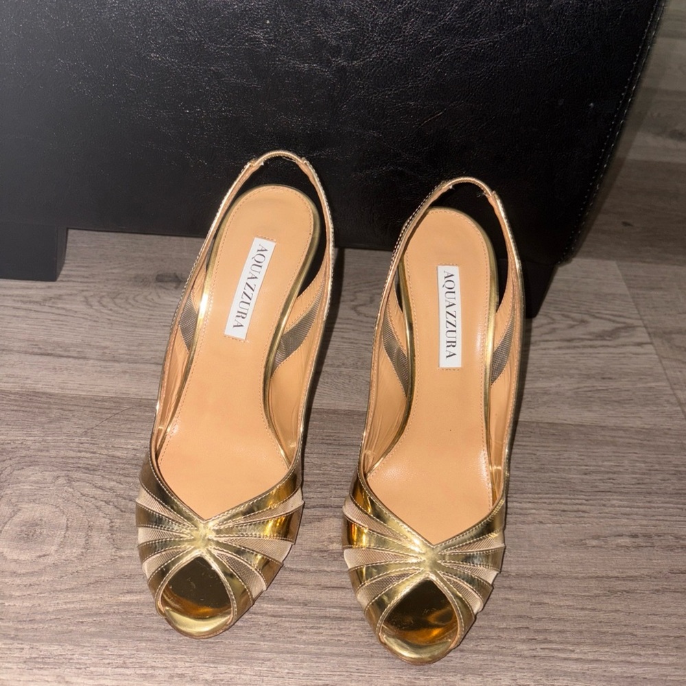 Aquazzura Metallic Gold Strappy Heels